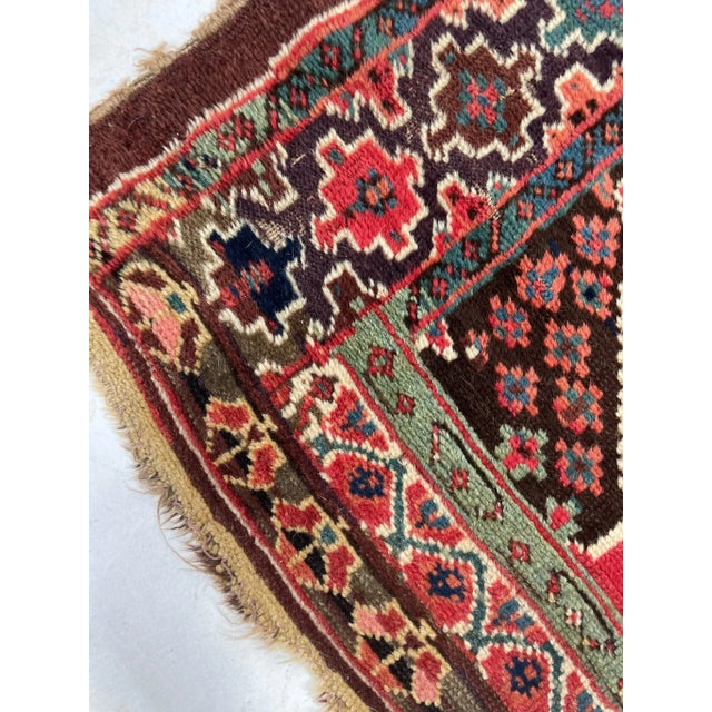 Late 19th Century Late 19th Century Ancient Kurdish Reds Aubergine & Emerald Green Runner Rug 4.3 X 11.10 For Sale - Image 11 of 12