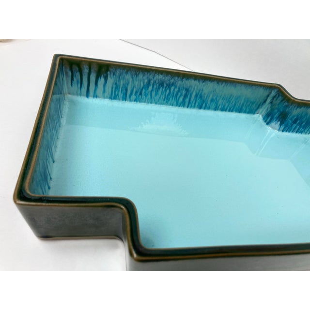 Japanese Mid 20th Century Glazed Ceramic Ikebana Tray With Interlocking Squares Form For Sale - Image 9 of 11