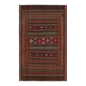 1950s Vintage Baluch Tribal Kilim in Brown With Geometric Patterns, From Rug & Kilim