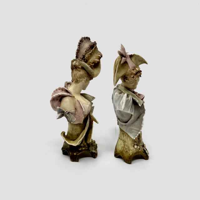 Antique Ernst Wahliss Teplitz Austrian Porcelain Busts – 9.5" Male & Female Pair For Sale - Image 4 of 11