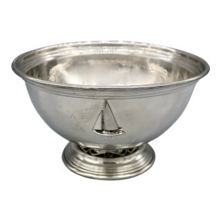 Vintage Handmade Pewter Bowl — Shirley Pewter Shop, Williamsburg, Sailboat Medallion For Sale