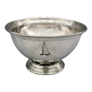 Vintage Handmade Pewter Bowl — Shirley Pewter Shop, Williamsburg, Sailboat Medallion