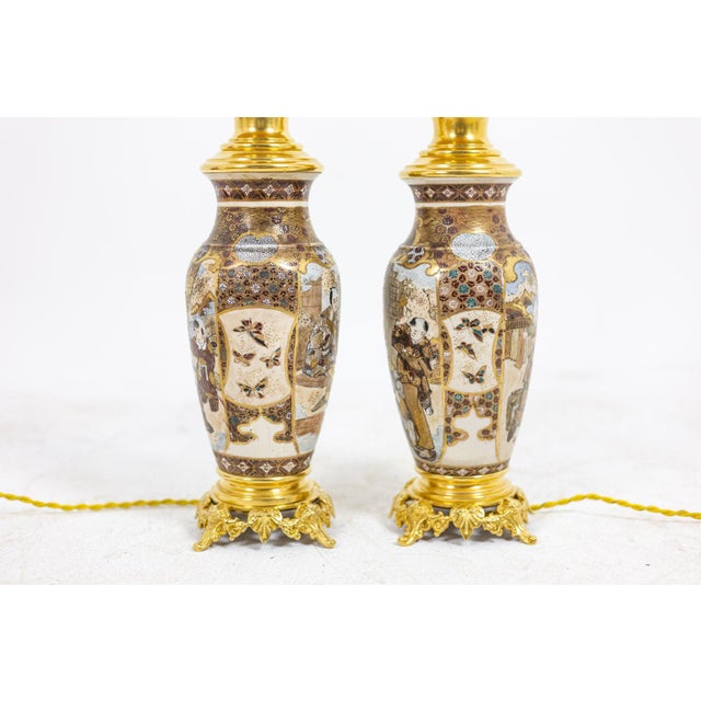 Satsuma Earthenware and Gilt Bronze Lamps, 1880s, Set of 2 For Sale - Image 6 of 11