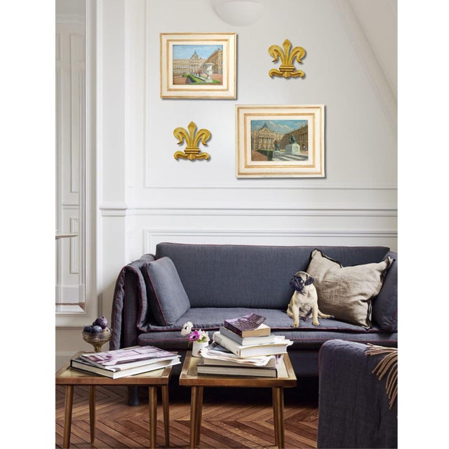 Charming vintage French painting on board depicting the gardens of Versailles, with a sculptural urn in the foreground,...