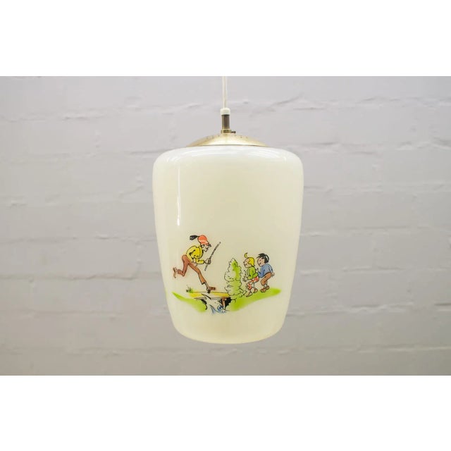 Mid-Century Modern Glass Lamp with Handpainted Max & Moritz Motif, 1950s For Sale - Image 3 of 10