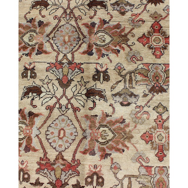 Mid 20th Century Vintage Oushak Rug From Turkey With All-Over Floral Design in Ivory, Brown & Red 4'4" X 9'5" For Sale - Image 5 of 7
