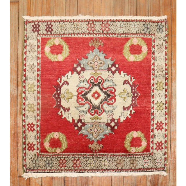 Mini Square Antique Turkish Rug For Sale - Image 16 of 18