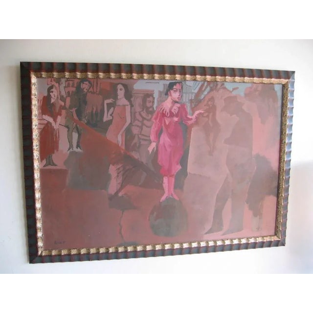 Baroque Vintage Harvey Parks Theatrical Acrylic Painting Custom Framed 1984,PInk's, Charcoal, Red, Brown For Sale - Image 3 of 7