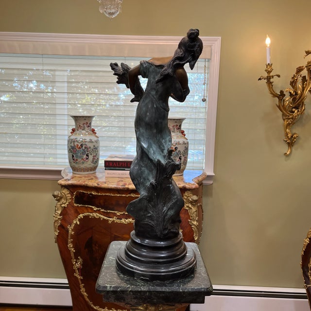 Bronze Statue Young Lady With Bouquet of Flowers For Sale - Image 4 of 10