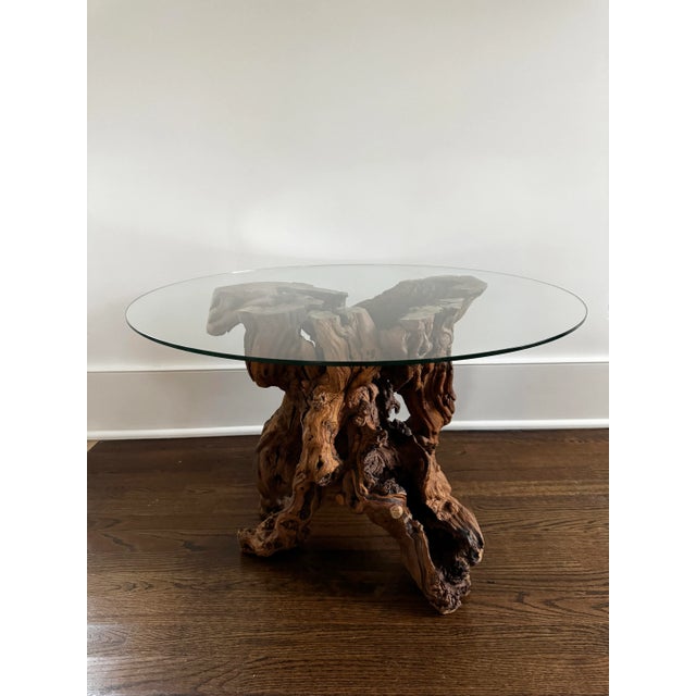 Vintage Burl Rootwood Coffee or Side Table With Brand new Glass Top. Base measures: 18.25”H x 22.5”W x 22”D