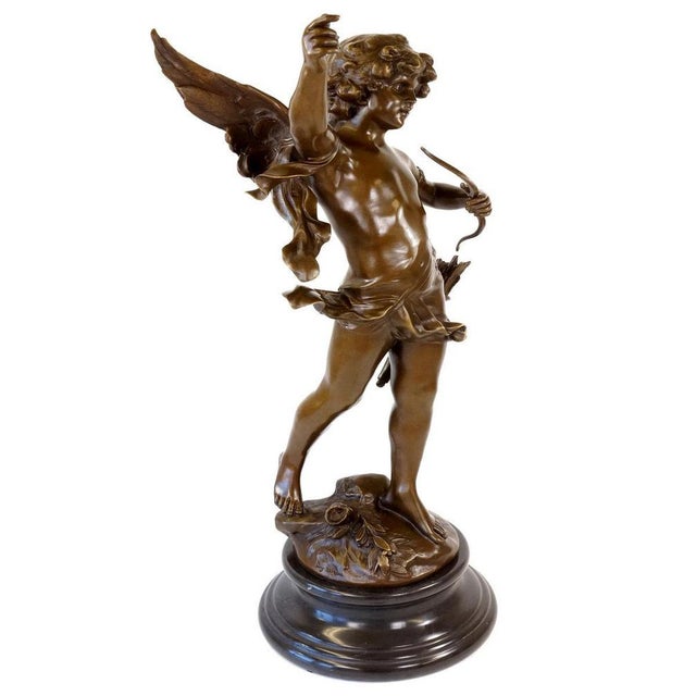 Art Deco Style Angel Sculpture, Green Patinated Bronze For Sale - Image 5 of 8