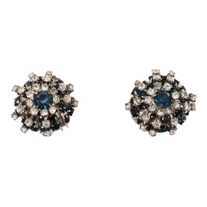 Vintage 1950s Signed Kramer Faux-Sapphire & Clear Rhinestone Clip Earrings - 2 Pieces