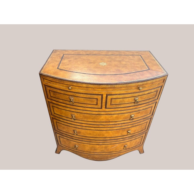 English Leather Wrapped Bow Front Chest of Drawers For Sale - Image 3 of 7