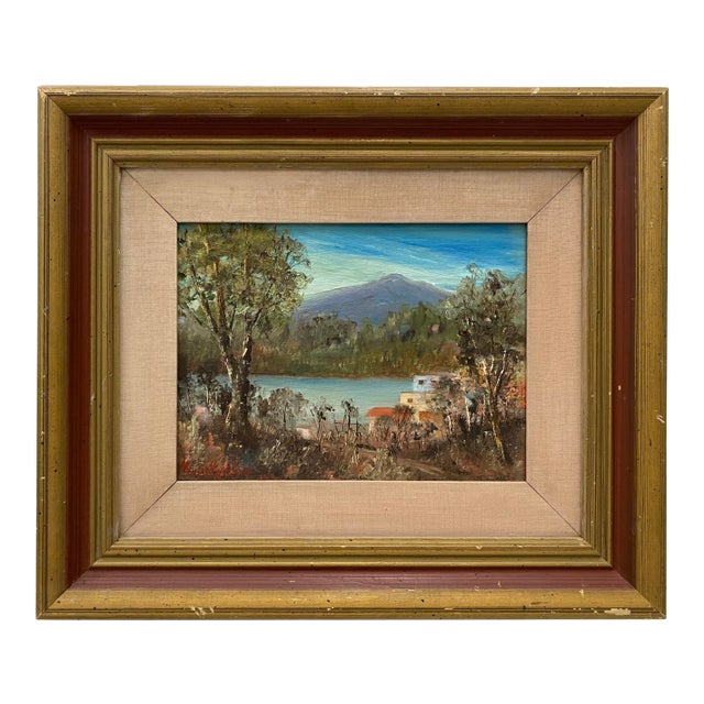 Maria Kincaid "Mountain Village" Original Oil Painting C.1950 For Sale