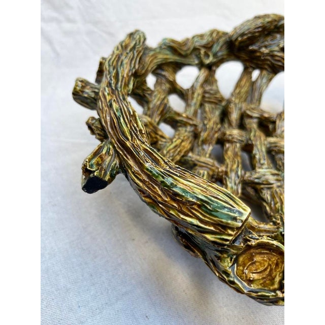 Palissy Style Pottery Woven Basket For Sale - Image 9 of 10