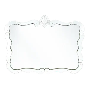 1940's Hollywood Sculptural Beveled Wall Mirror With Stylized Shield Cartouche