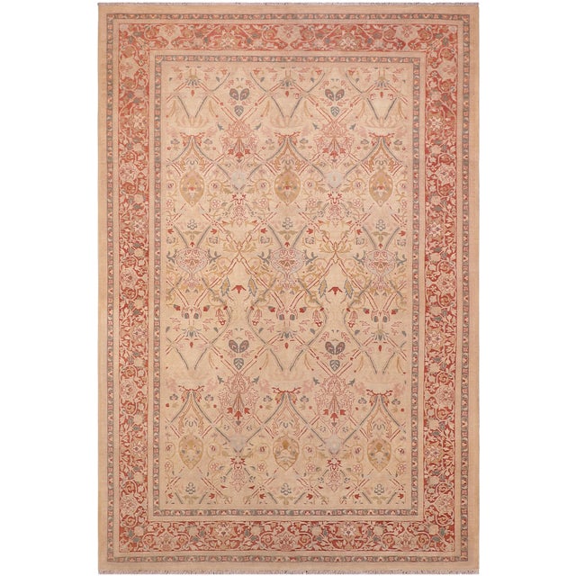 Shabby Chic Floral 1990's Pak-Persian Tan/Red Wool Rug - 6'1'' X 9'1'' For Sale - Image 9 of 9