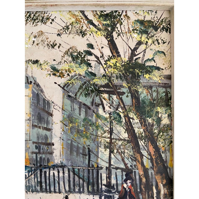 Cream Vintage Parisian Street Scene Oil on Canvas For Sale - Image 8 of 14