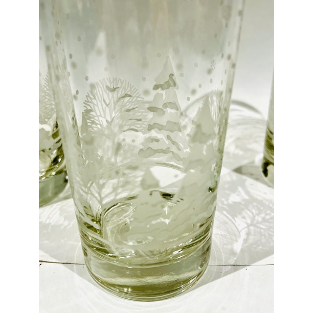 Late 20th Century Vintage Set of 4 Libbey Winter Pines White Trees Tumblers High Ball Glasses For Sale - Image 5 of 5