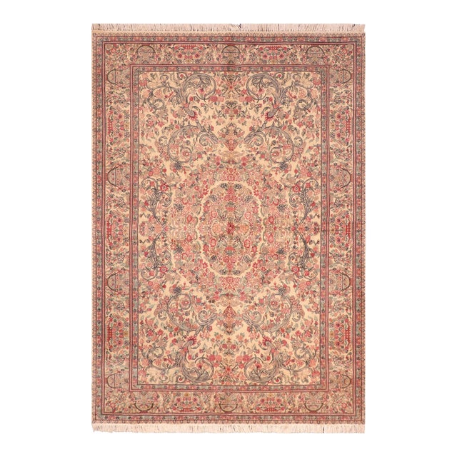 Art Nouveau 1990's Pak-Persian Ivory/Pink Wool Rug - 6'3'' X 9'5'' For Sale