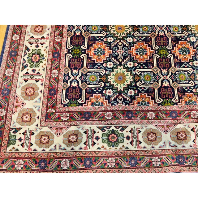 Vintage Persian Tabriz Afshan Rug, Handwoven Geometric Caucasian Pattern, Navy & Ivory, 7’ X 10’ For Sale - Image 9 of 12