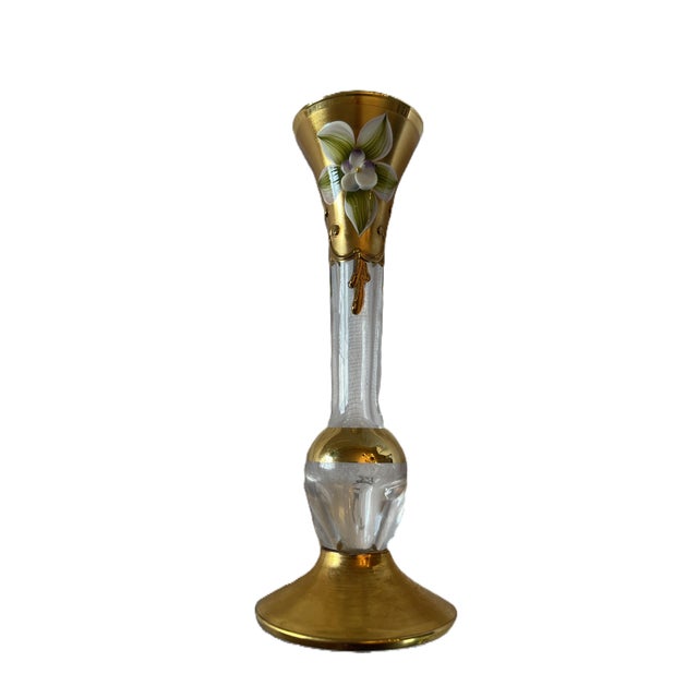 Late 20th Century Murano “Tre Fuochi Florals” Enamel Gold Bud Vase Pair For Sale In Washington DC - Image 6 of 11