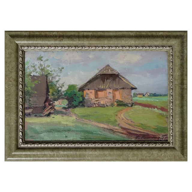 Alfejs Bromults, Rural Life, 1950s, Oil on Cardboard For Sale