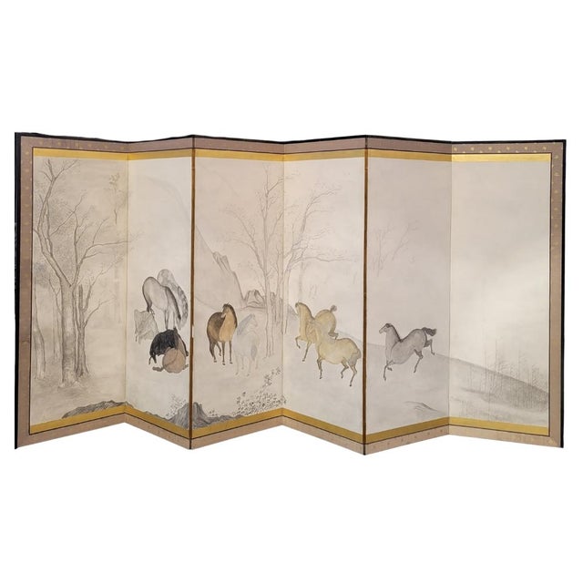 Byōbu Folding Screen “Wild Horses”, Kano School, Edo Period, 19th Century – Japan Technique: Watercolor and ink on...