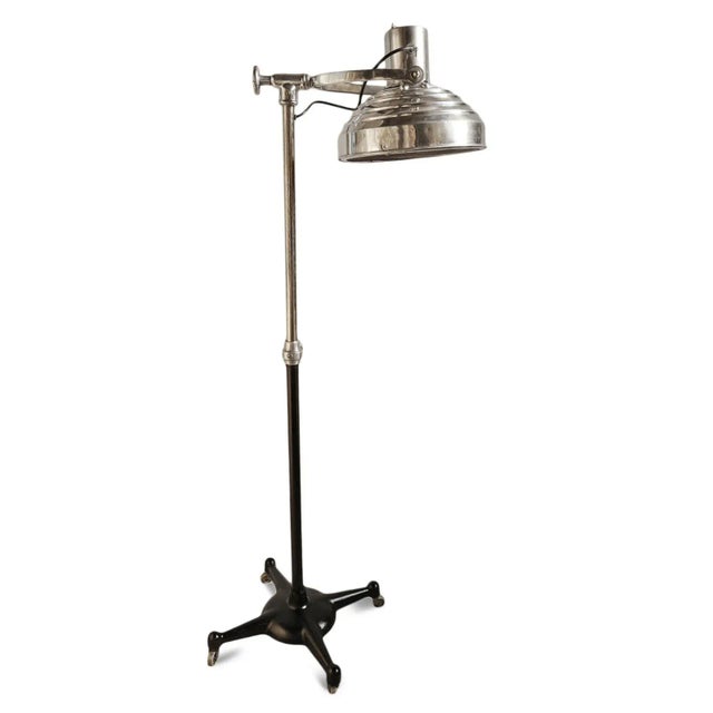 Vintage Mid 20th Century Chrome Industrial Floor Lamp on Wheels For Sale - Image 4 of 13