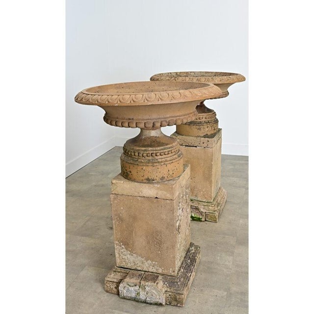 English Pair of 19th Century Cast Stone Garden Urns For Sale - Image 4 of 16
