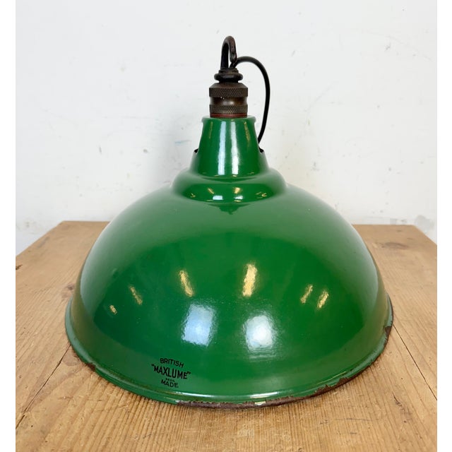 Industrial British Green Enamel Factory Pendant Lamp from Maxlume, 1960s For Sale - Image 16 of 18