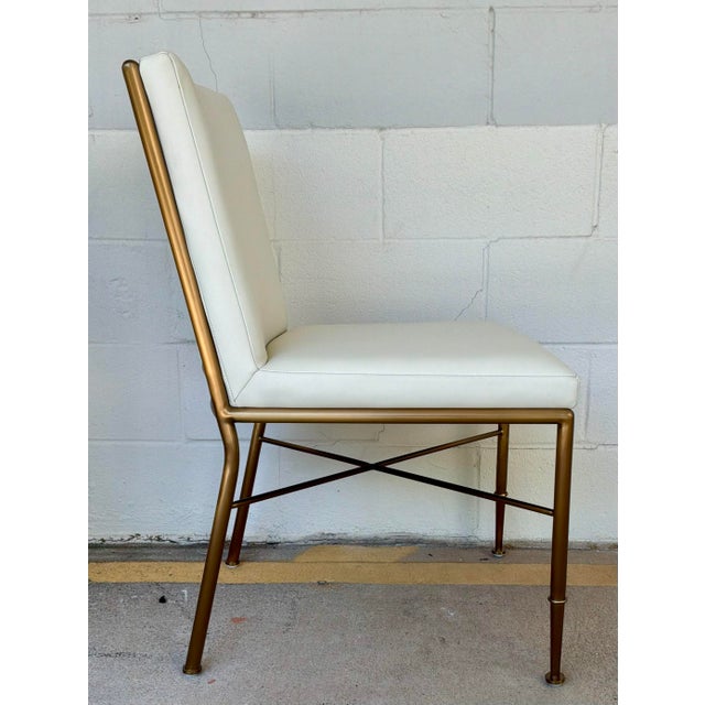 Revelation Modern Chippendale Antique Brass and Leather Side Chair For Sale - Image 4 of 6