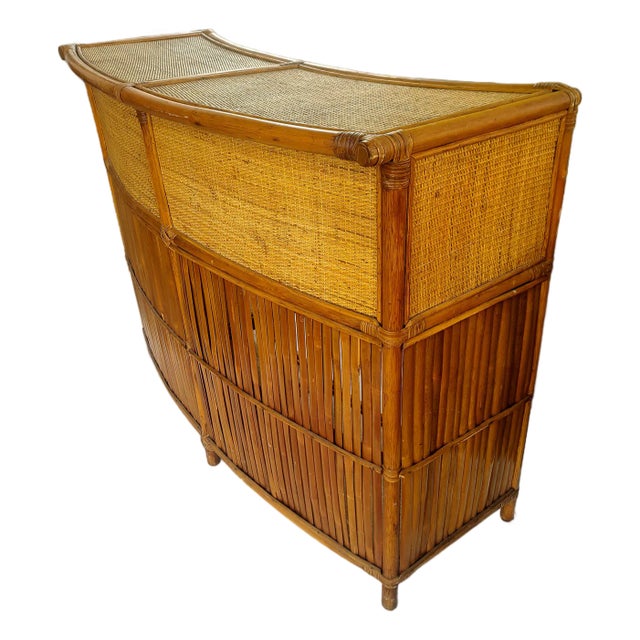 Vintage Bamboo Cane Curved Tiki Bar For Sale