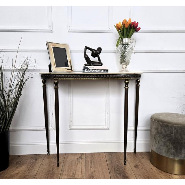 Mid-Century Modern Italian Brass Console Table with White Marble Top, 1950s For Sale - Image 4 of 10