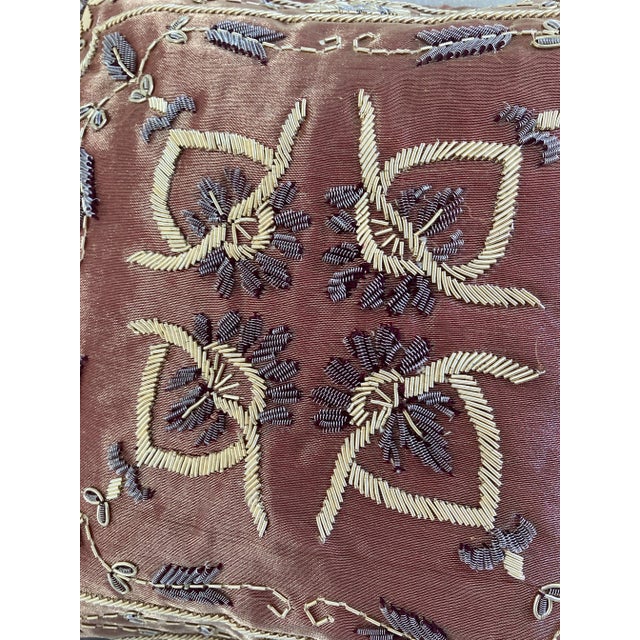 Asian Floral Zardozi Hand Embroidered Accent Decorative Silk Organza Boudoir Pillow Cover For Sale In New York - Image 6 of 6