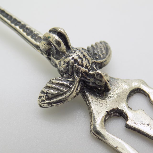 Italian Vintage Italian Handmade Genuine Silver 800 Decorative Cocktail Fork With Bird For Sale - Image 3 of 9