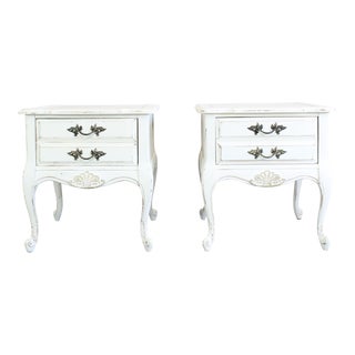 Vintage Pair of French Provincial Nightstands With Stone Tops For Sale