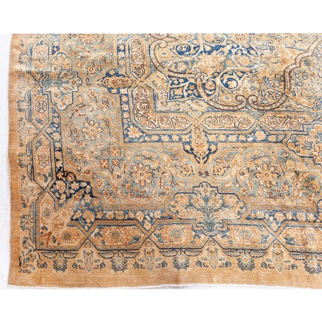 Authentic Persian Kirman Yellow, Green, Blue Handmade Wool Rug For Sale - Image 9 of 10