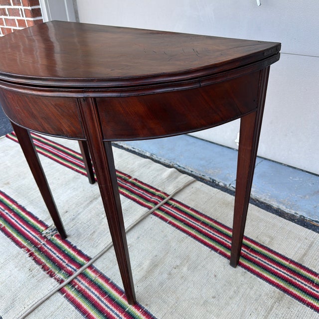 Farmhouse Antique Mahogany Hepplewhite Demilune Flip-Top Game Table, Philadelphia, Circa 1790s For Sale - Image 3 of 12