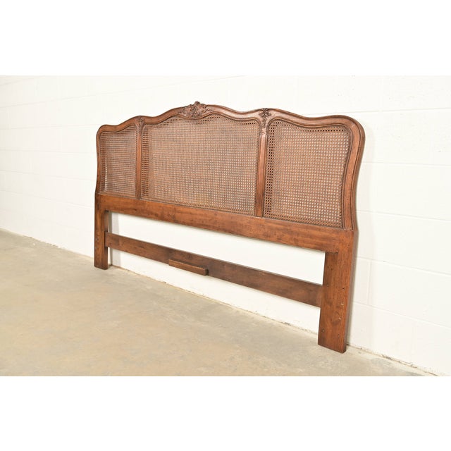 French Provincial Henredon French Provincial Louis XV Carved Oak and Cane King Size Headboard, Circa 1960s For Sale - Image 3 of 13