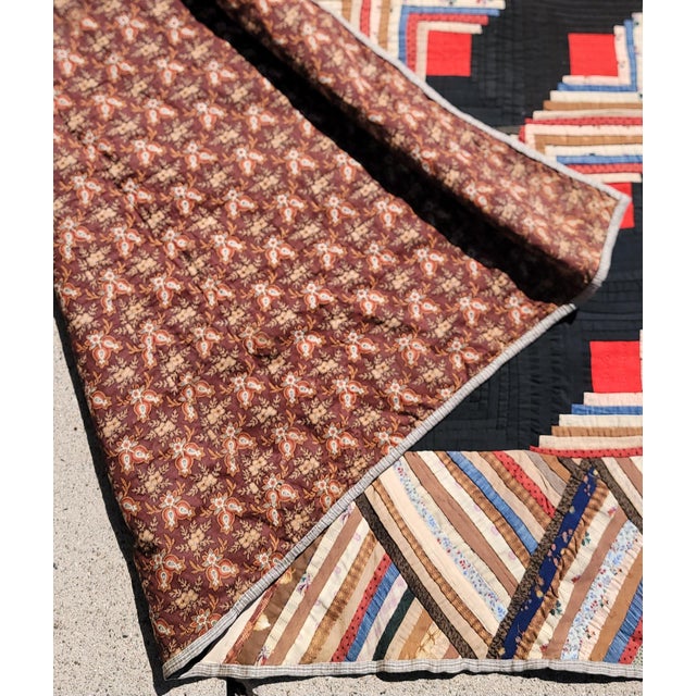 19Thc Wool Log Cabin Quilt From Pennsylvania For Sale - Image 9 of 9