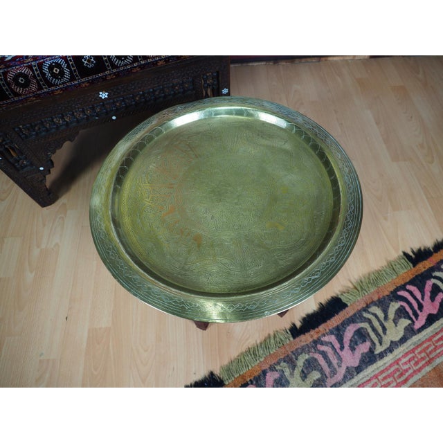 Brown Vintage Orient Islamic Hammer Engraved Table Tray, 1940s For Sale - Image 8 of 18