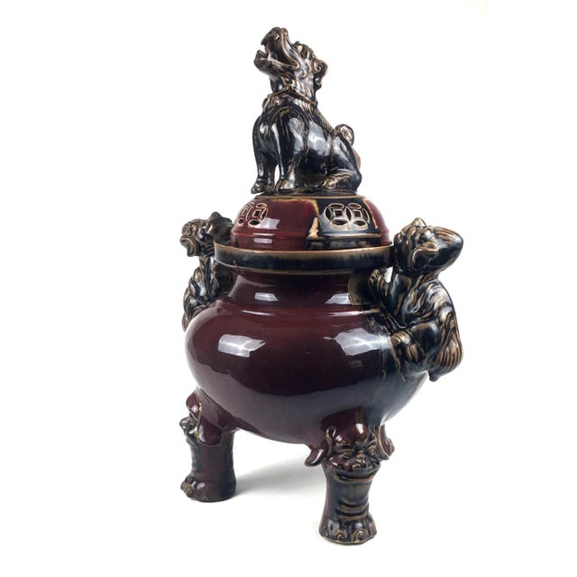 Large Chinese Porcelain Foo Dog Lion Incense Burner For Sale - Image 13 of 13