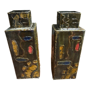 Mid 20th Century Brutalist Paul Evans-Style Pair of Lamps