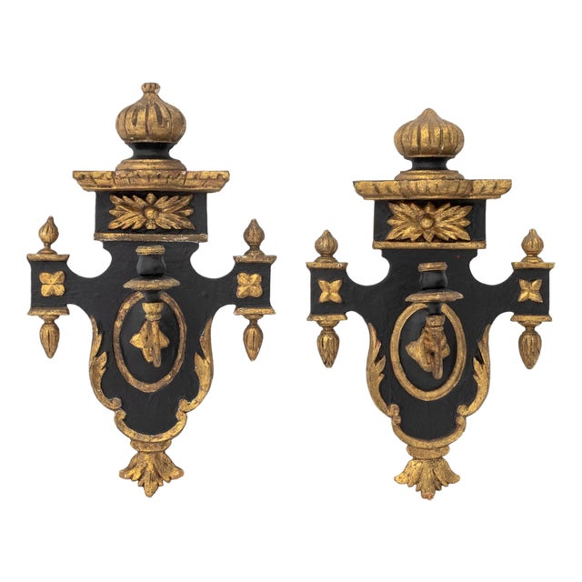 Neoclassical Style Ebonized & Gilt Sconces, Pair For Sale