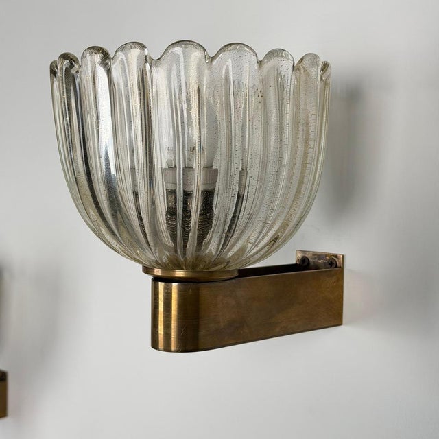 Murano Crystal Sconces with Suspended Gold Leaf Particles by E. Barovier for Erco, 1940s, Set of 2 For Sale - Image 11 of 18