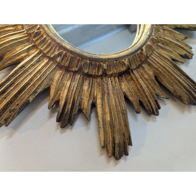 Gold Mid Century Gilt Sunburst Mirror For Sale - Image 8 of 9