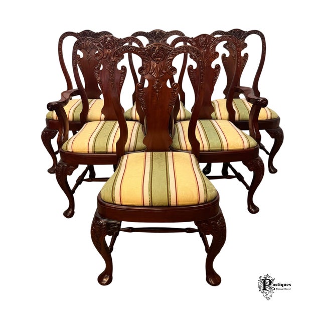 Vintage Set of 6 Chippendale Style Dining Chairs featuring High Quality Mahogany Construction, Urn Shaped Back Splats,...