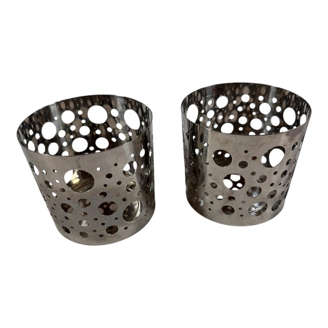 Set of Two Chrome Steel Candle Holders in Mid-Century Modern Style For Sale