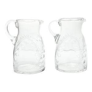 Antique Pair of Etched Lily of the Valley Small French Jug Pitchers